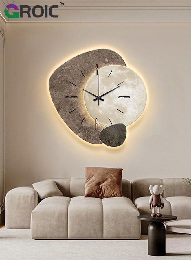 GROIC Moon Wall Clock, Silent Quality Quartz Clock Battery Operated, Large Unique Clock for Living Room,Kitchen,Home,Bathroom,Bedroom Wall Decor, 40cm Modern Minimalist Decorative Quartz Clock - Image 2